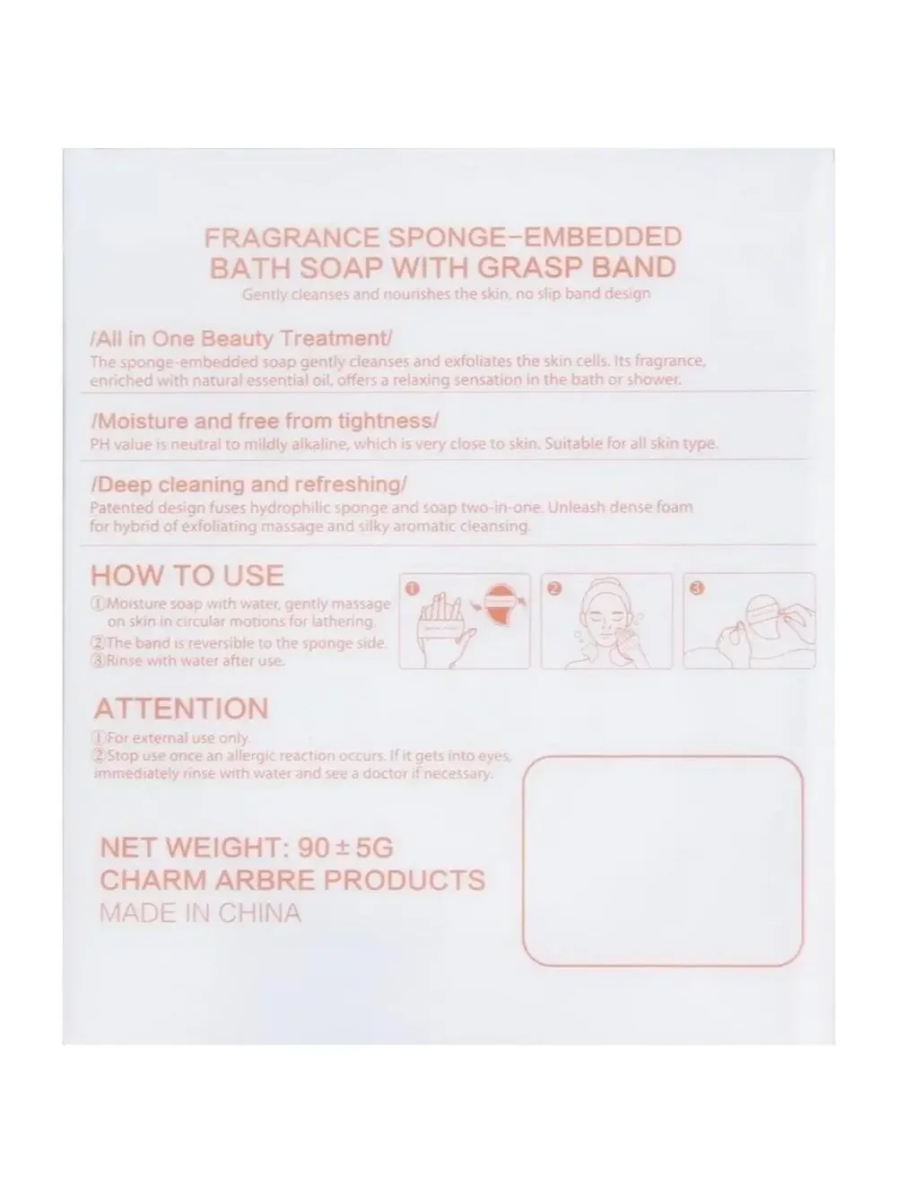 Charm Arbre Fragrance Sponge Embedded Bath Soap With Grasp Band Exfoliates skin